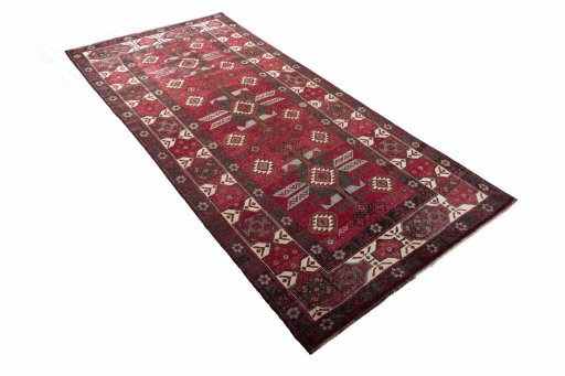 Close-up detail of 2000s Torkaman rug from Iran / Persia showing Wool weave