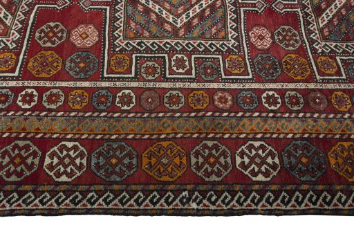 Close-up detail of 2000s Torkaman rug from Iran / Persia showing Wool weave