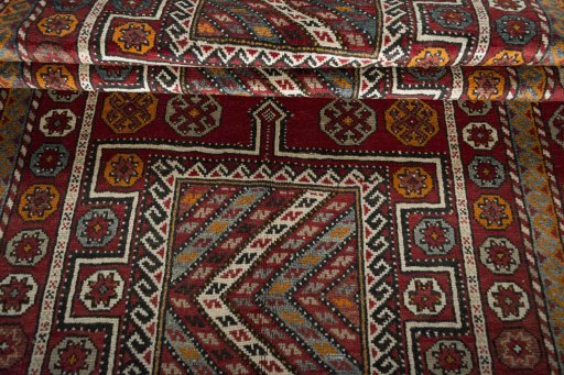 Full view of 2000s Torkaman rug from Iran / Persia, 297 × 159 cm in Red tones