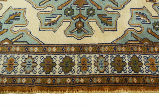 Full view of 2000s Torkaman rug from Iran / Persia, 86 × 60 cm in Beige tones