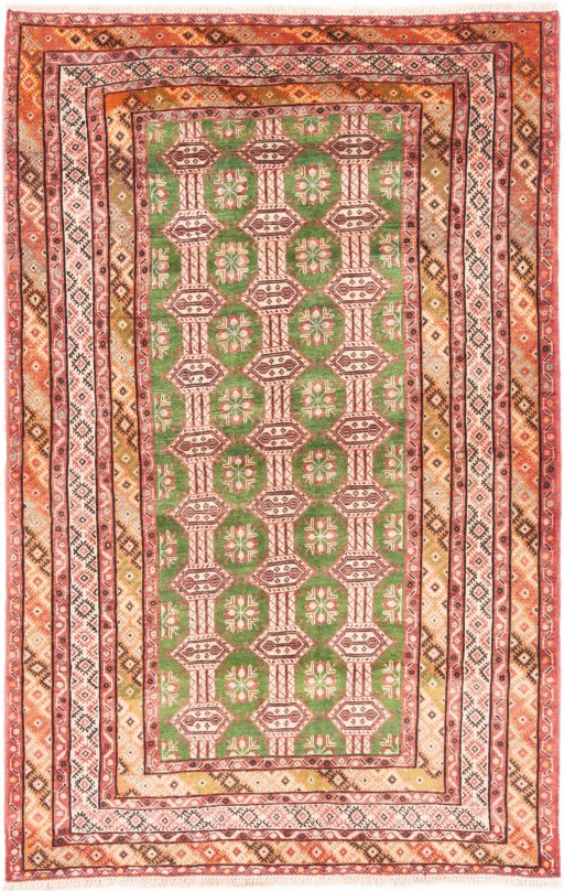 Full view of 1995s Torkaman rug from Iran / Persia, 184 × 120 cm in Green tones