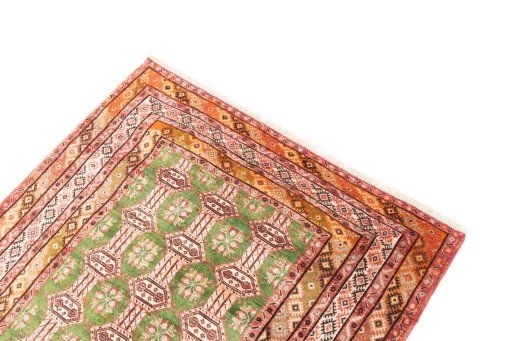 Surface texture of 1995s Torkaman rug with natural Wool and intricate pattern