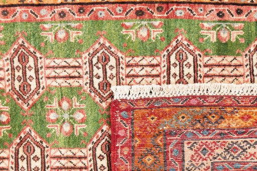 Close-up detail of 1995s Torkaman rug from Iran / Persia showing Wool weave