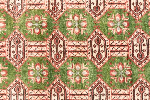 Full view of 1995s Torkaman rug from Iran / Persia, 184 × 120 cm in Green tones