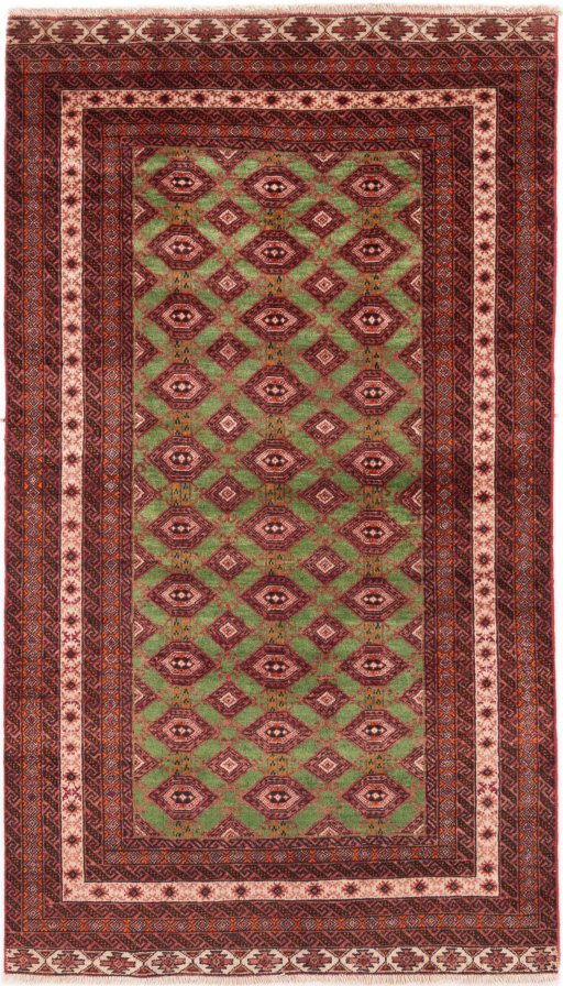Full view of 1995s Torkaman rug from Iran / Persia, 172 × 98 cm in Green tones