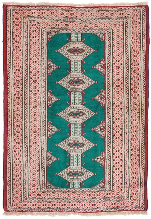 Full view of New Torkaman rug from Iran / Persia, 115 × 80 cm in Green tones