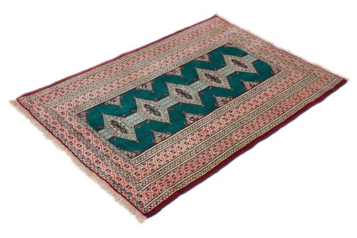 Corner detail of New Torkaman rug showing border pattern and Wool pile