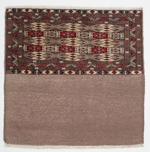 Full view of 2000s Torkaman rug from Iran / Persia, 110 × 50 cm in Beige tones