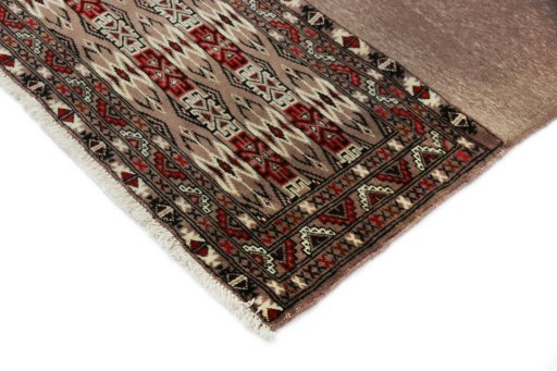 Backside of handmade 2000s Torkaman rug showing knot structure and weave density