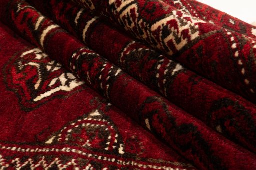 Close-up detail of 2017s Torkaman rug from Iran / Persia showing Wool weave