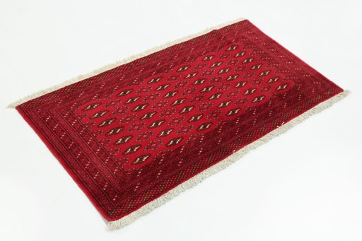 Corner detail of 2000s Torkaman rug showing border pattern and Wool pile