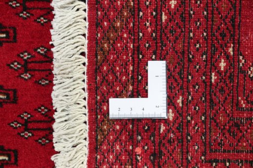 Full view of 2000s Torkaman rug from Iran / Persia, 125 × 65 cm in Red tones