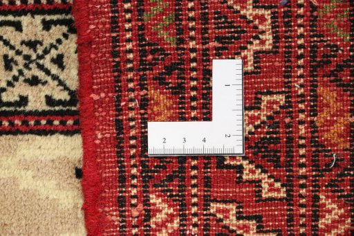 Close-up detail of 2000s Torkaman rug from Iran / Persia showing Wool weave