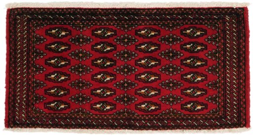 Full view of 2000s Torkaman rug from Iran / Persia, 100 × 50 cm in Red tones