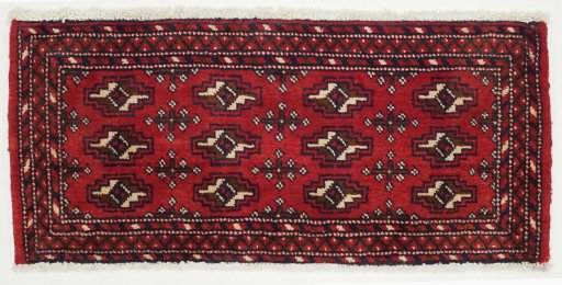 Full view of 2000s Torkaman rug from Iran / Persia, 100 × 50 cm in Red tones