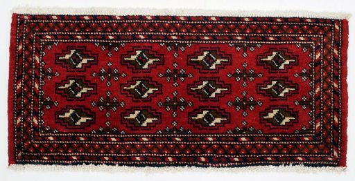 Full view of 2000s Torkaman rug from Iran / Persia, 100 × 50 cm in Red tones