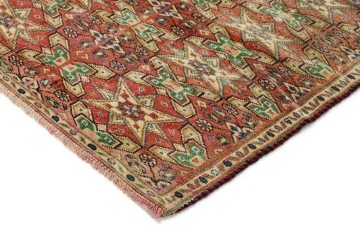 Backside of handmade 1990s Torkaman rug showing knot structure and weave density