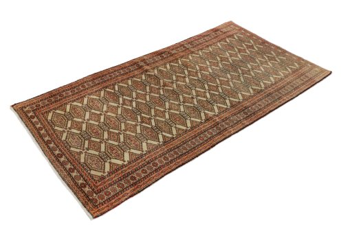 Close-up detail of 1990s Torkaman rug from Iran / Persia showing Wool weave