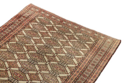 Surface texture of 1990s Torkaman rug with natural Wool and intricate pattern