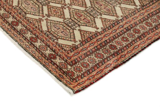 Backside of handmade 1990s Torkaman rug showing knot structure and weave density
