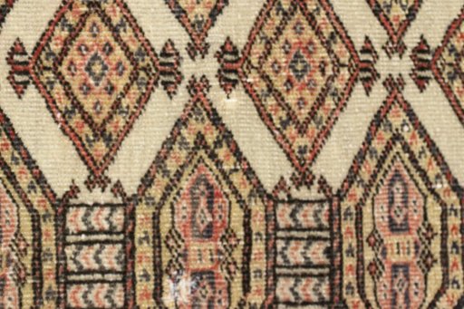 Full view of 1990s Torkaman rug from Iran / Persia, 177 × 86 cm in Beige tones