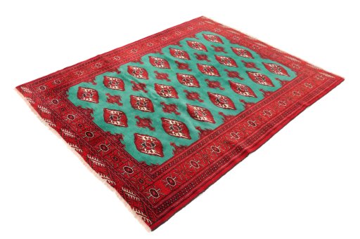 Close-up detail of 1990s Torkaman rug from Iran / Persia showing Wool weave