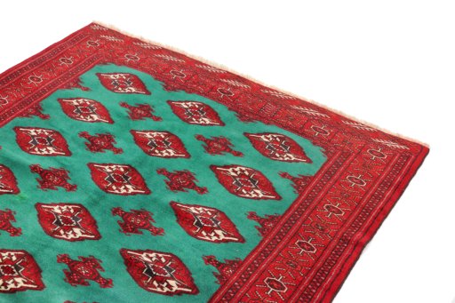 Surface texture of 1990s Torkaman rug with natural Wool and intricate pattern