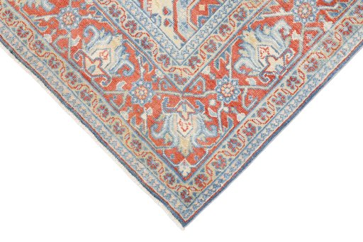 Corner detail of 1920s Wiss rug showing border pattern and Wool pile