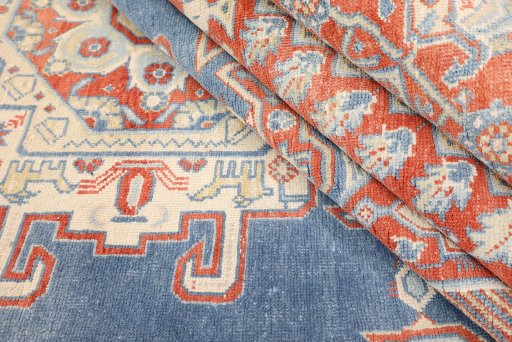Full view of 1920s Wiss rug from Iran / Persia, 344 × 224 cm in Blue tones