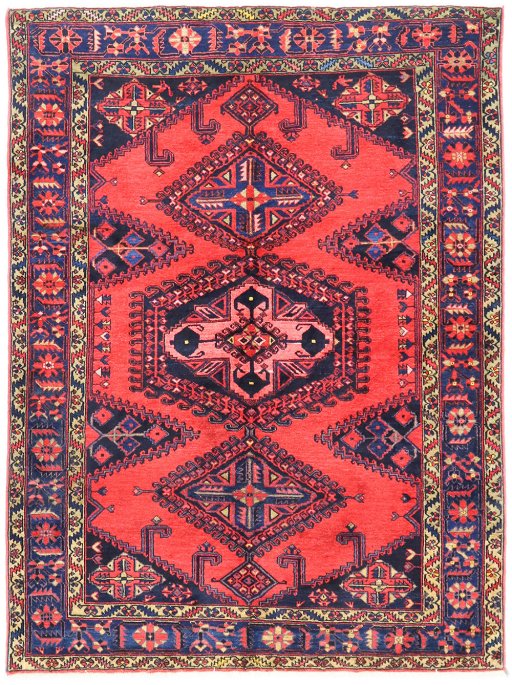 Full view of 1940s Wiss rug from Iran / Persia, 210 × 151 cm in Red tones