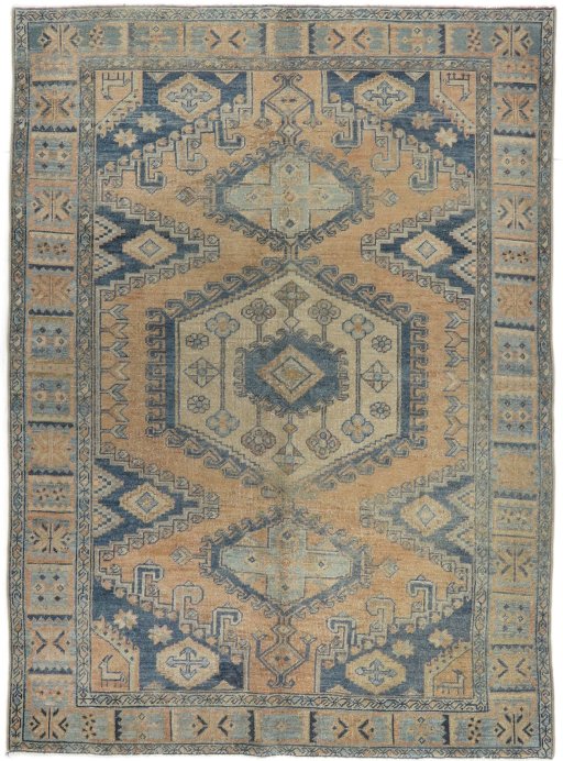 Full view of 1940s Wiss rug from Iran / Persia, 225 × 165 cm in Terracotta tones