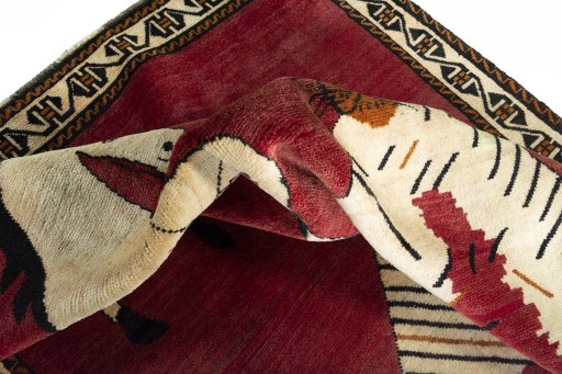 Corner detail of 2000s Yalameh rug showing border pattern and Wool pile