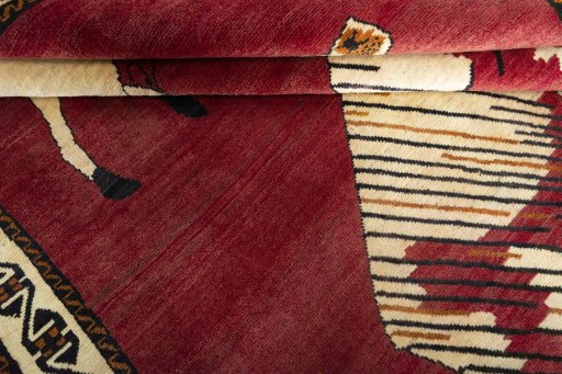 Full view of 2000s Yalameh rug from Iran / Persia, 248 × 183 cm in Red tones