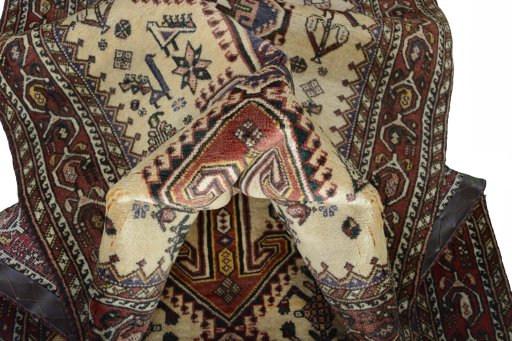 Corner detail of 2000s Yalameh rug showing border pattern and Wool pile