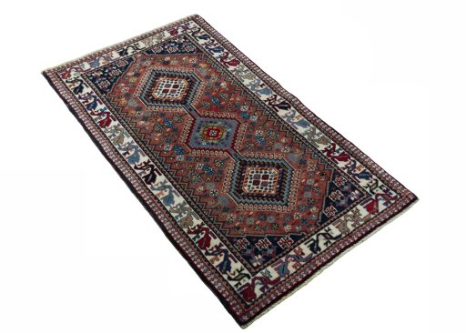 Close-up detail of 2000s Yalameh rug from Iran / Persia showing Wool weave