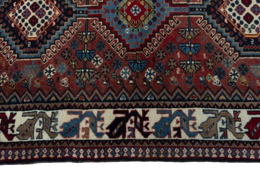 Close-up detail of 2000s Yalameh rug from Iran / Persia showing Wool weave
