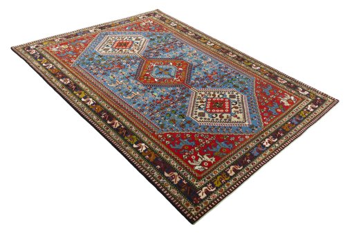 Close-up detail of 1970s Yalameh rug from Iran / Persia showing Wool weave