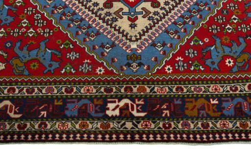 Full view of 1970s Yalameh rug from Iran / Persia, 307 × 221 cm in Blue tones