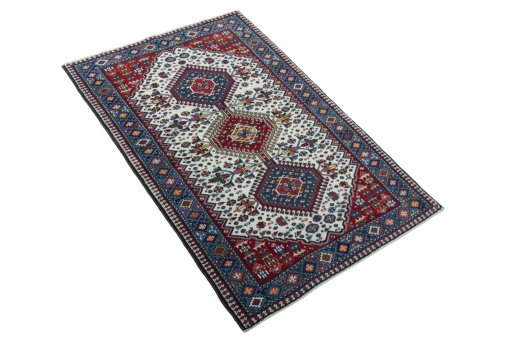 Close-up detail of 2000s Yalameh rug from Iran / Persia showing Wool weave