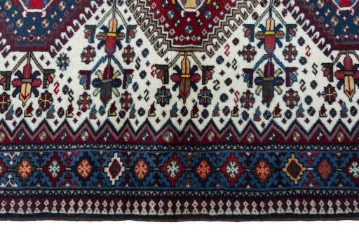Close-up detail of 2000s Yalameh rug from Iran / Persia showing Wool weave