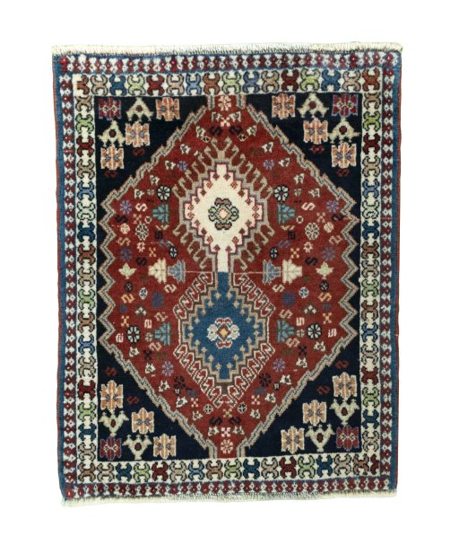 Full view of 2000s Yalameh rug from Iran / Persia, 83 × 65 cm in Multi Color tones