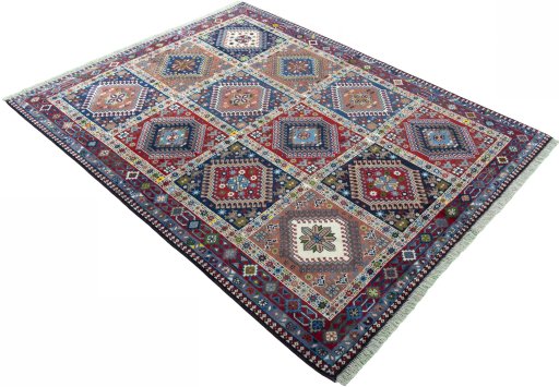 Close-up detail of 2000s Yalameh rug from Iran / Persia showing Wool weave