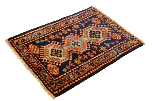 Close-up detail of 1990s Yalameh rug from Iran / Persia showing Wool weave