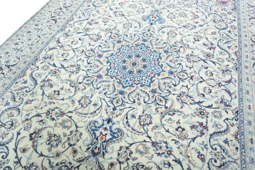 Backside of handmade 2000s Nain rug showing knot structure and weave density