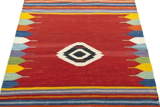 Close-up detail of New Kilim Sofre rug from Turkey showing Wool weave