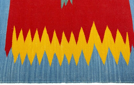 Close-up detail of New Kilim Sofre rug from Turkey showing Wool weave