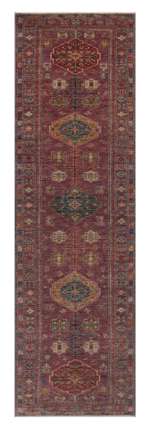 Full view of New Kazak rug from Pakistan, 289 × 82 cm in Red tones