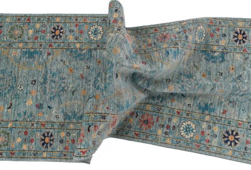 Full view of New Farahan rug from Pakistan, 243 × 80 cm in Blue tones
