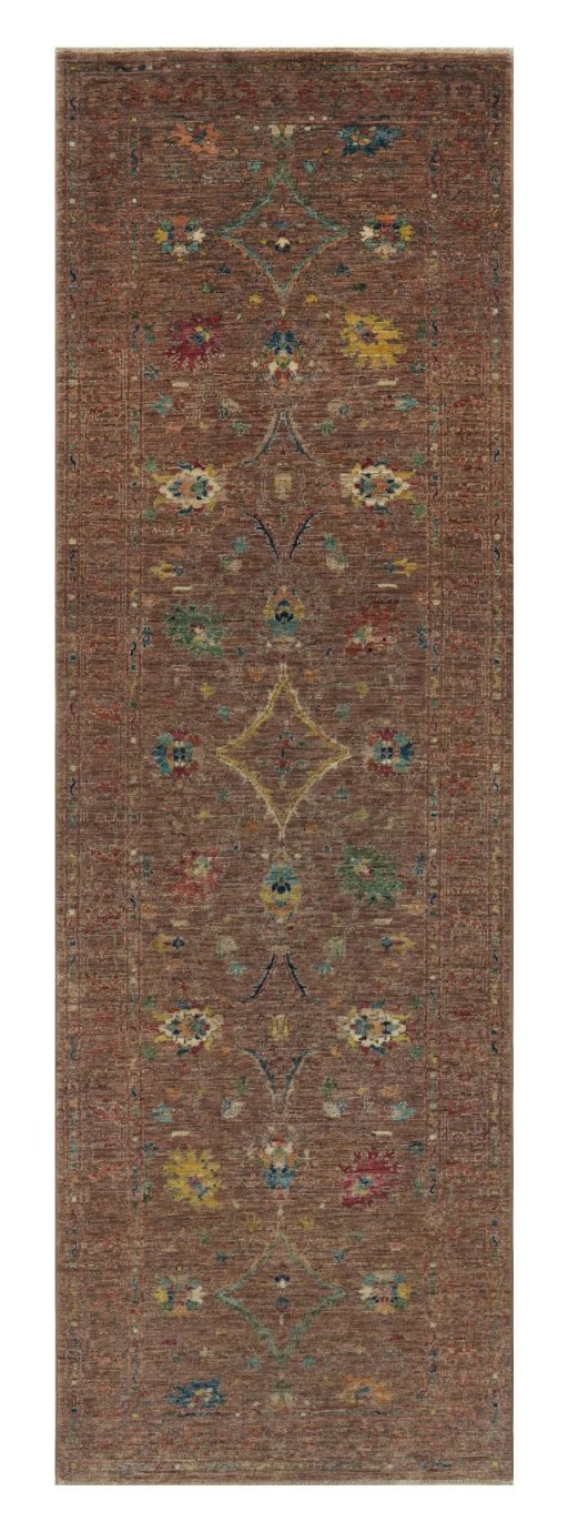 Full view of New Farahan rug from Pakistan, 248 × 78 cm in Brown tones