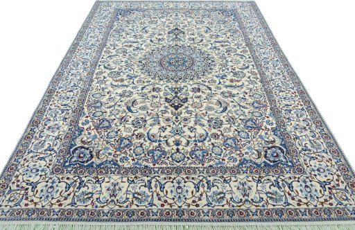 Surface texture of 2000s Nain rug with natural Wool and intricate pattern